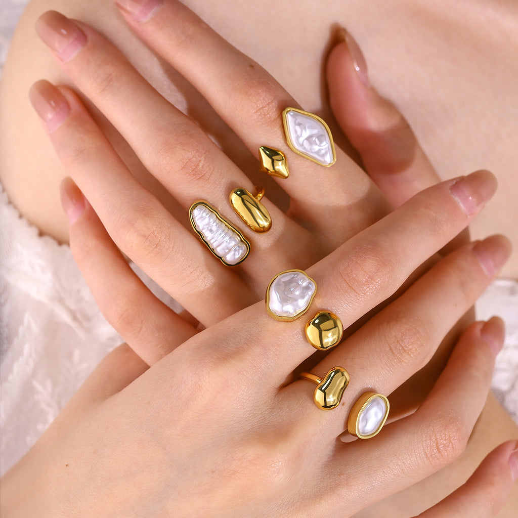 Baroque Pearl Minimalist Stackable Ring | 18K Gold Plated 316L Stainless Steel | Wholesale OEM
