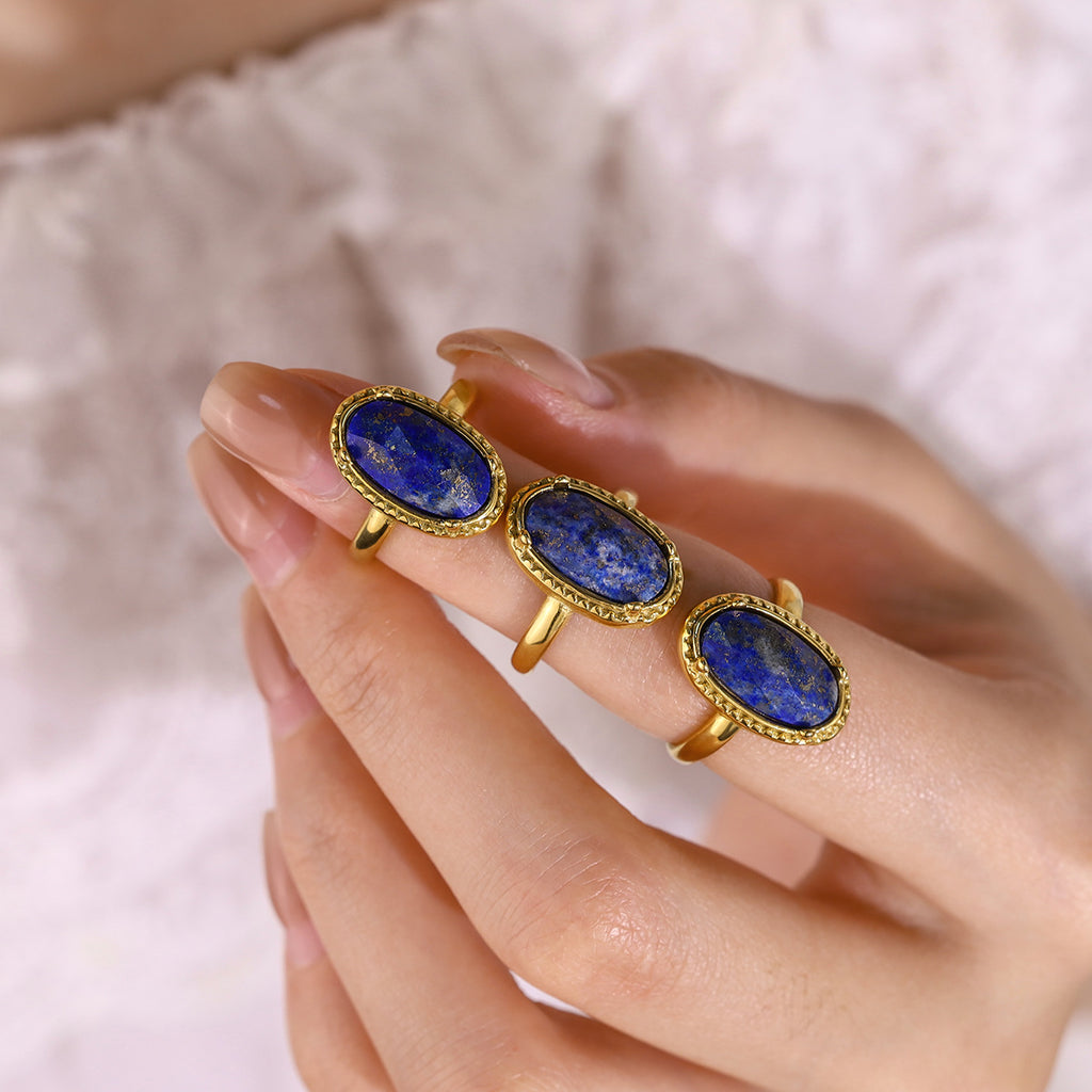 Oval Lapis Lazuli Vintage Ring | 18K Gold Plated 316L Stainless Steel | Adjustable Wholesale