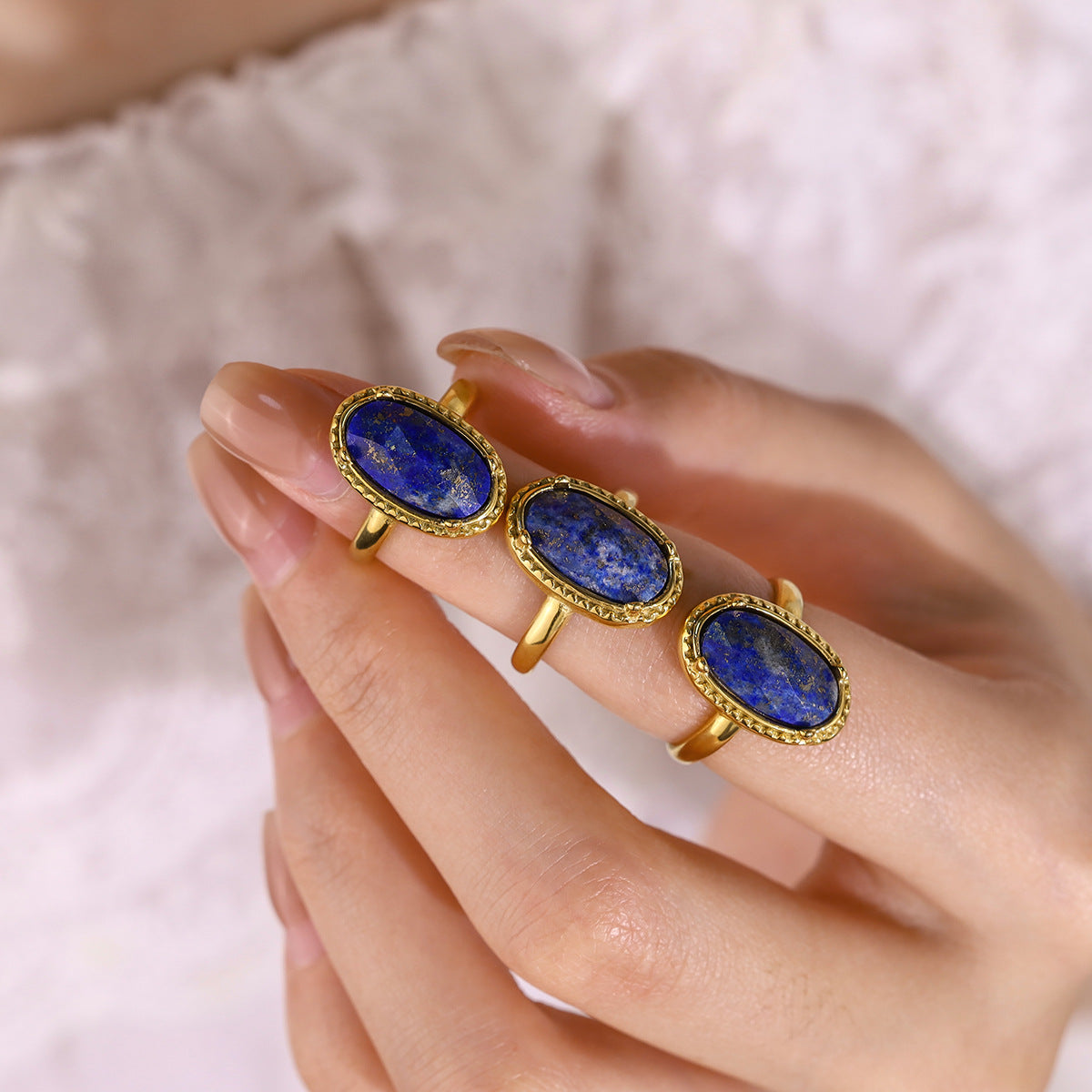 Oval Lapis Lazuli Vintage Ring | 18K Gold Plated 316L Stainless Steel | Adjustable Wholesale