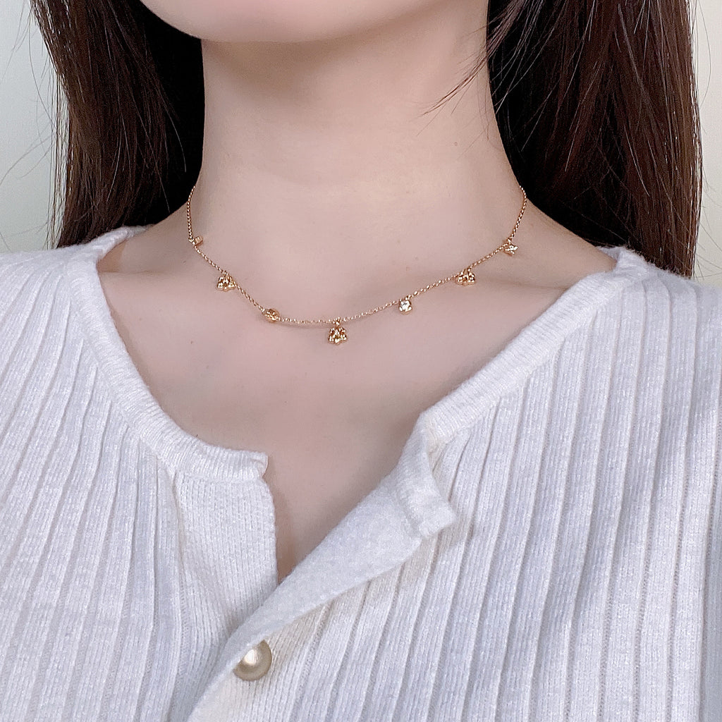 Dainty Fleur-de-lis & Star CZ Charm Station Necklace | 18K Gold Plated Brass | Wholesale OEM