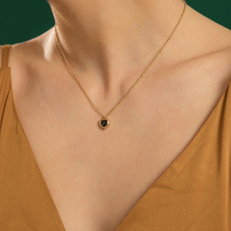 Red Heart CZ Bezel Pendant Necklace | 18K Gold Plated 316L Stainless Steel | Wholesale OEM