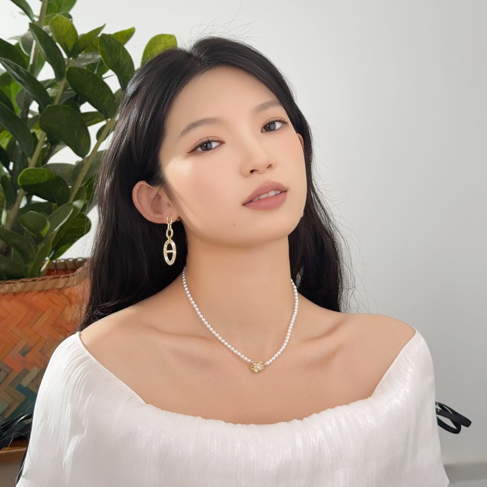 Baguette & Round CZ Linked Oval Drop Earrings | 18K Gold Plated Brass | Wholesale OEM