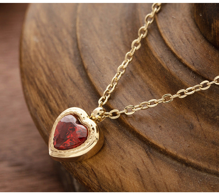 Red Heart CZ Bezel Pendant Necklace | 18K Gold Plated 316L Stainless Steel | Wholesale OEM