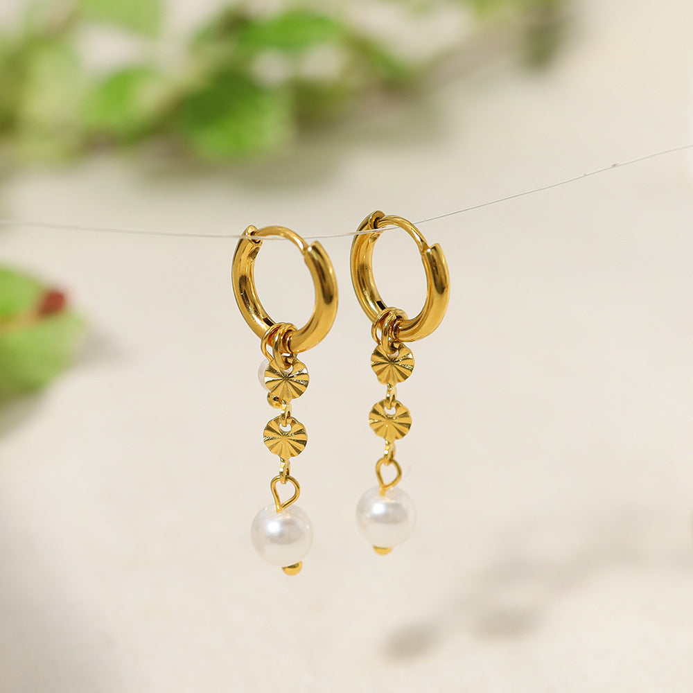 Pearl Drop Huggie Hoop Earrings | 18K Gold Plated 316L Stainless Steel | Wholesale OEM
