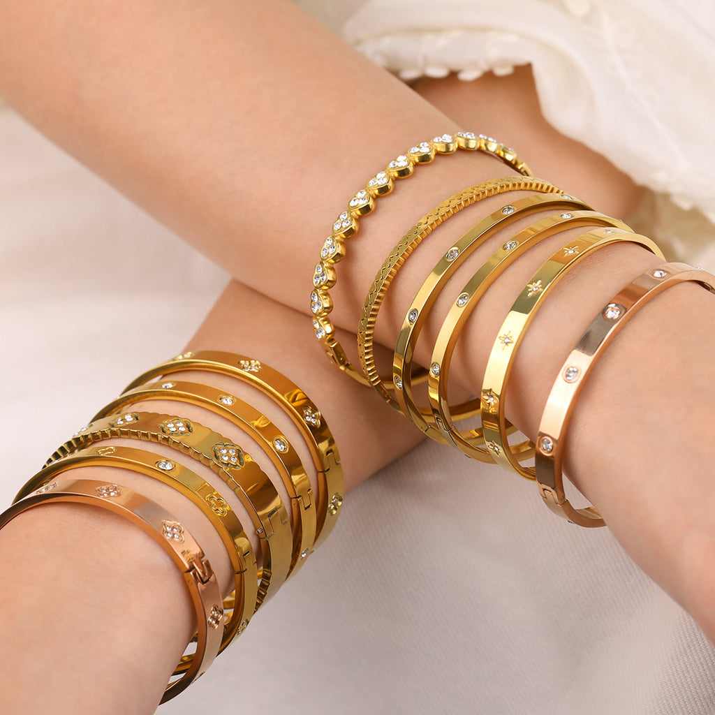 Classic Crystal Bangle Bracelet | 18K Gold Plated 316L Stainless Steel | Wholesale OEM