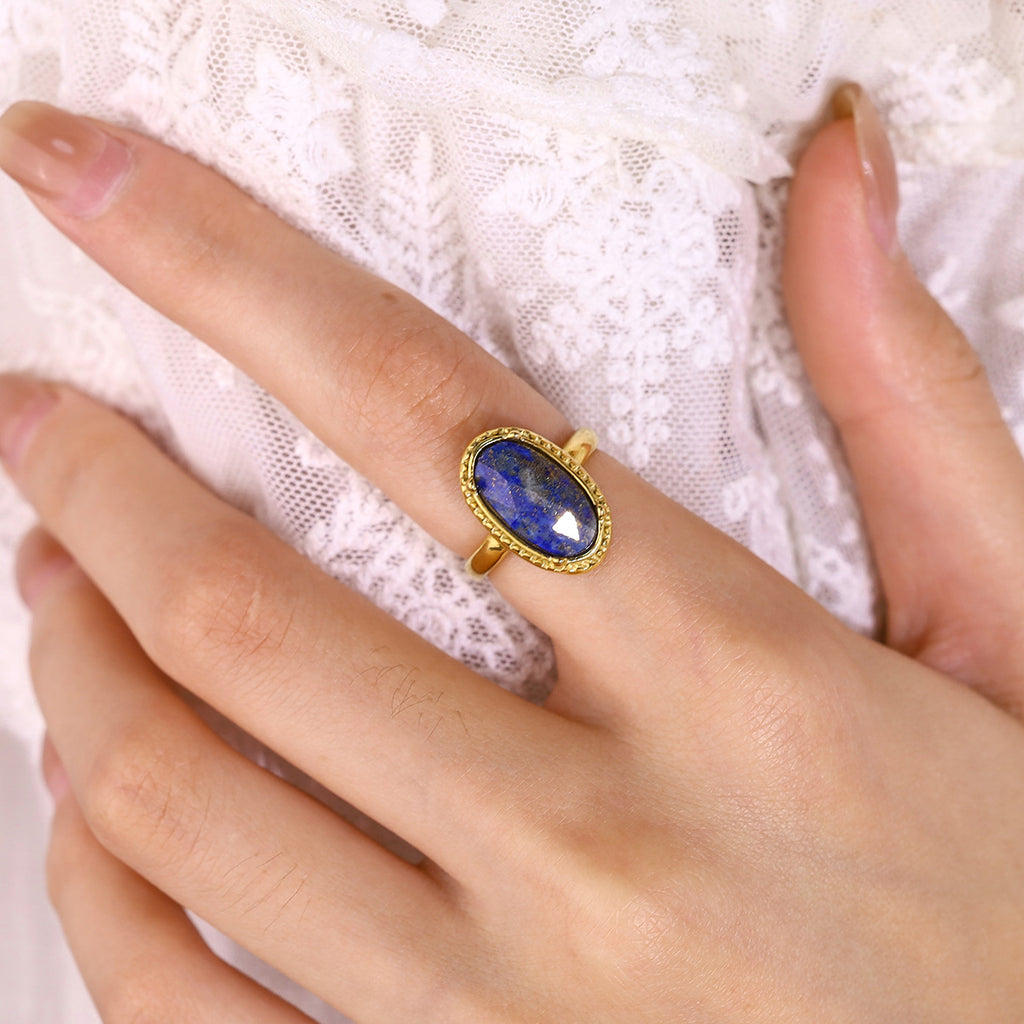 Oval Lapis Lazuli Vintage Ring | 18K Gold Plated 316L Stainless Steel | Adjustable Wholesale