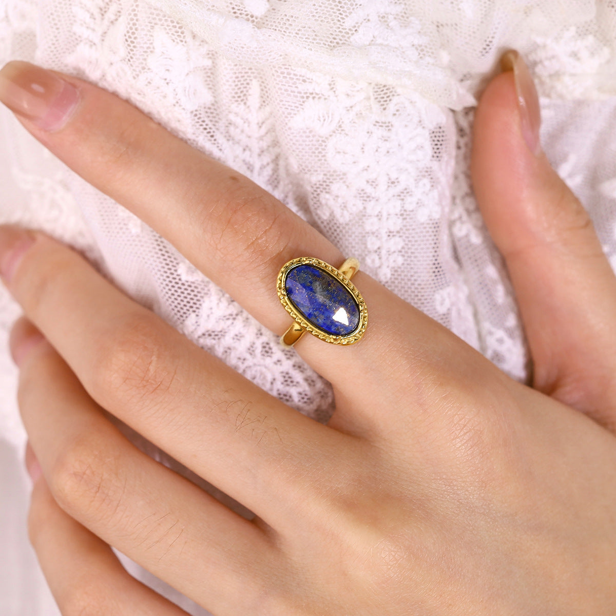 Oval Lapis Lazuli Vintage Ring | 18K Gold Plated 316L Stainless Steel | Adjustable Wholesale