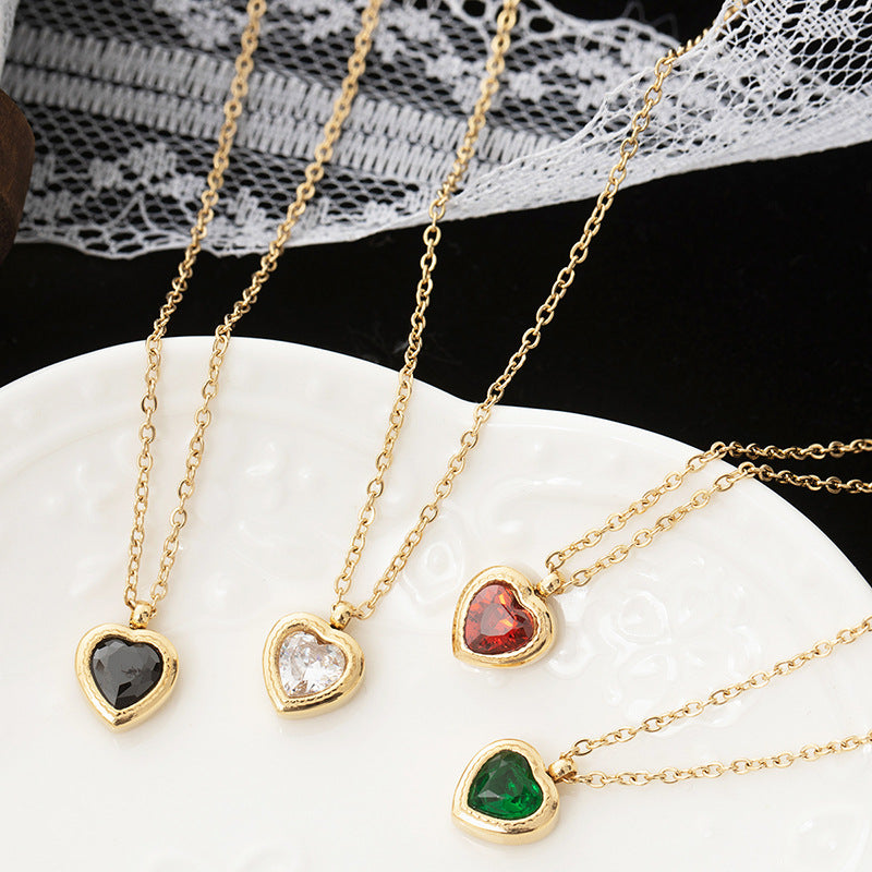 Red Heart CZ Bezel Pendant Necklace | 18K Gold Plated 316L Stainless Steel | Wholesale OEM