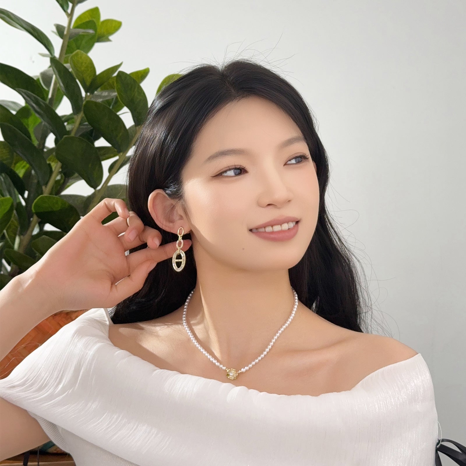 Baguette & Round CZ Linked Oval Drop Earrings | 18K Gold Plated Brass | Wholesale OEM