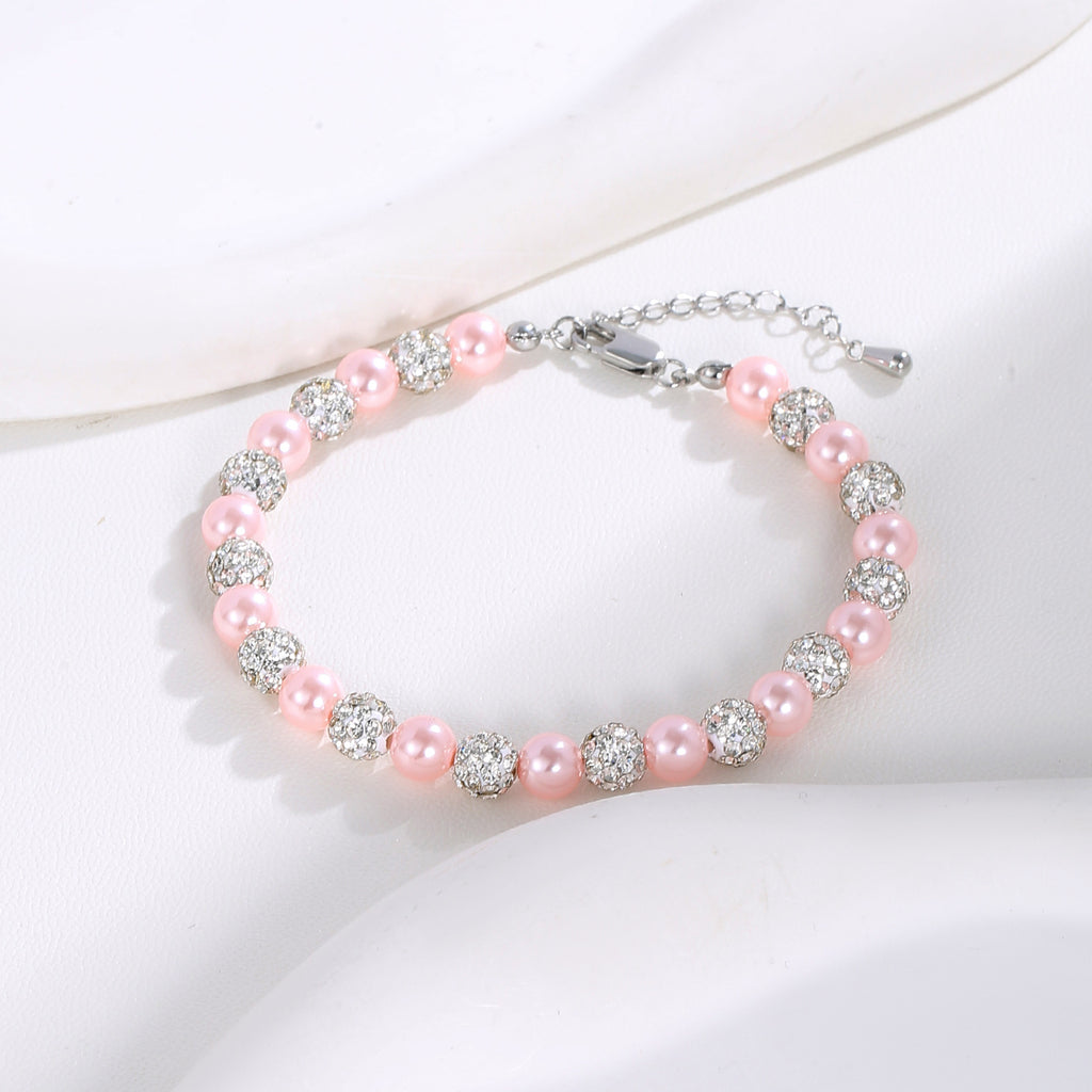 Blush Pink Pearl & Pavé CZ Beaded Bracelet | Silver Plated Brass | Wholesale OEM