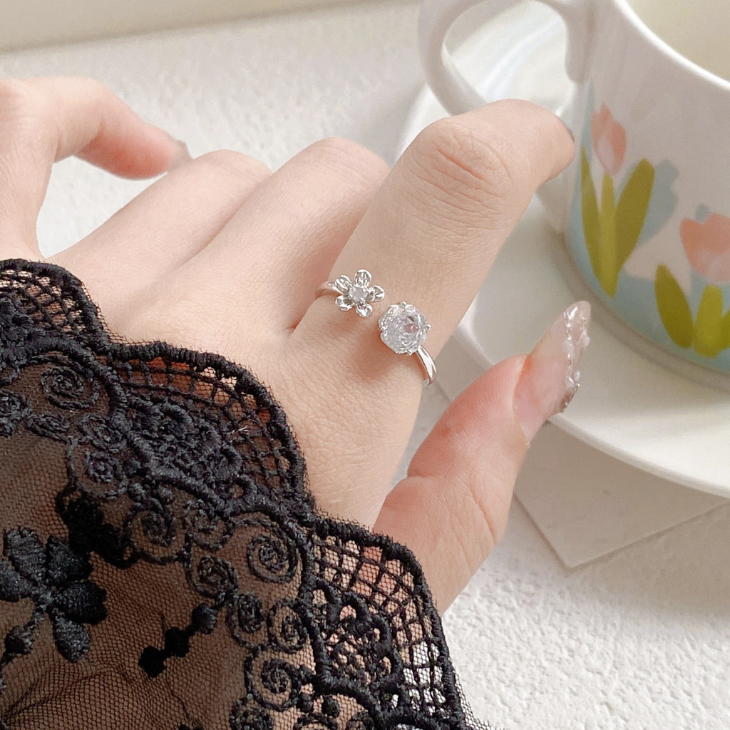 Cushion Cut CZ Flower Open Ring | Silver Plated Brass | Wholesale OEM