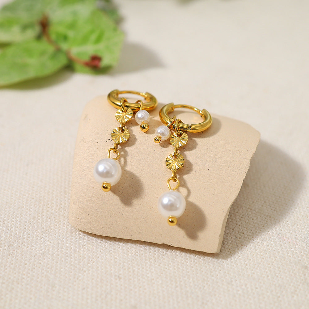 Pearl Drop Huggie Hoop Earrings | 18K Gold Plated 316L Stainless Steel | Wholesale OEM