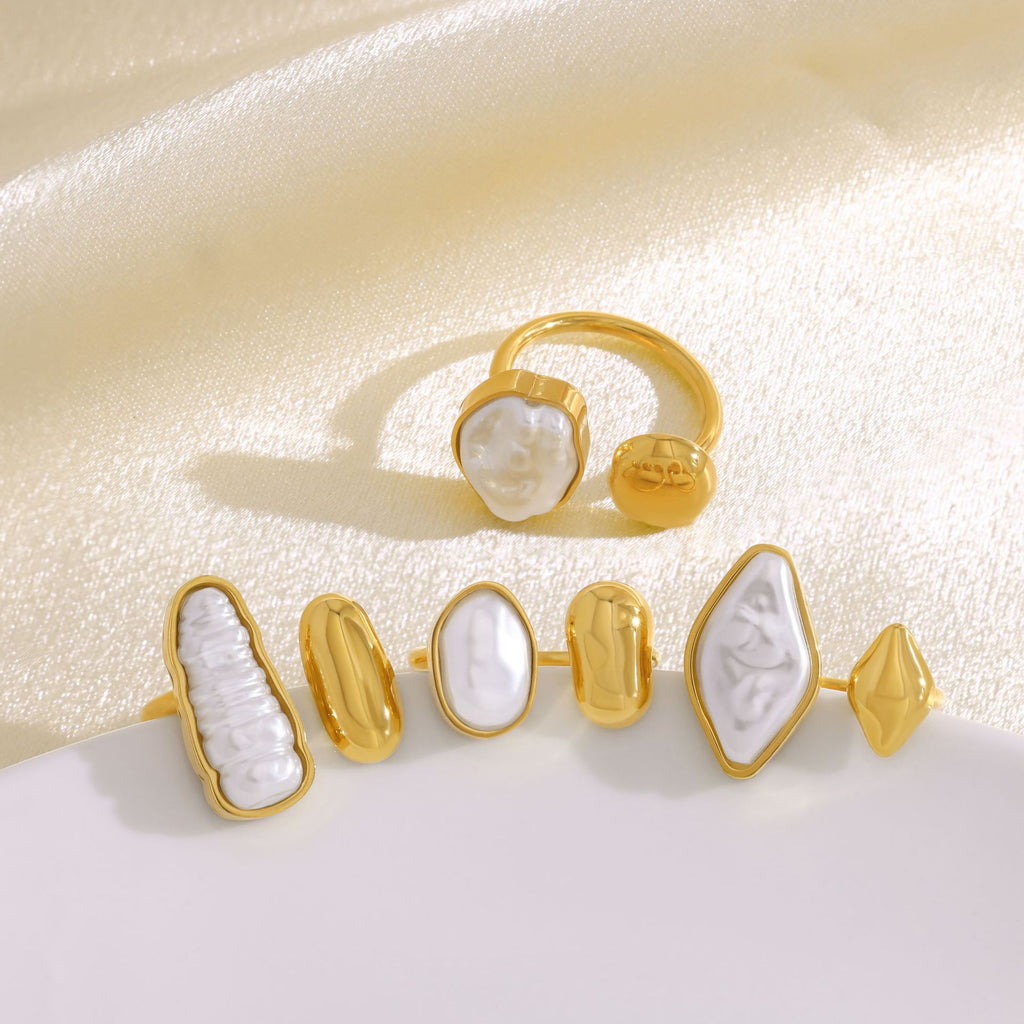 Baroque Pearl Minimalist Stackable Ring | 18K Gold Plated 316L Stainless Steel | Wholesale OEM