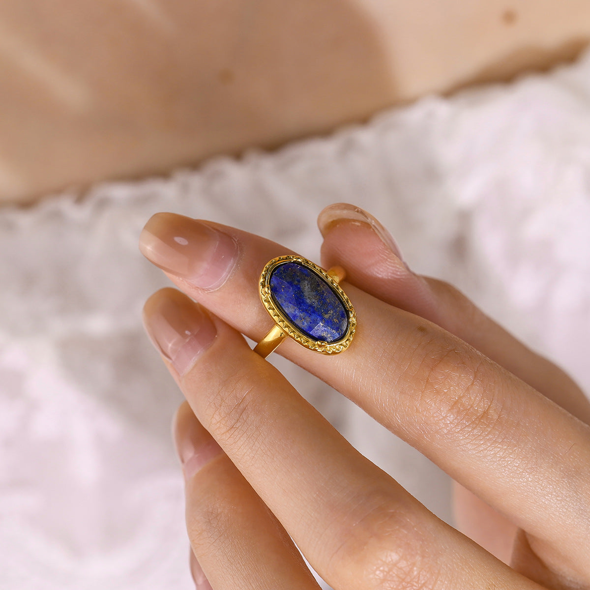 Oval Lapis Lazuli Vintage Ring | 18K Gold Plated 316L Stainless Steel | Adjustable Wholesale