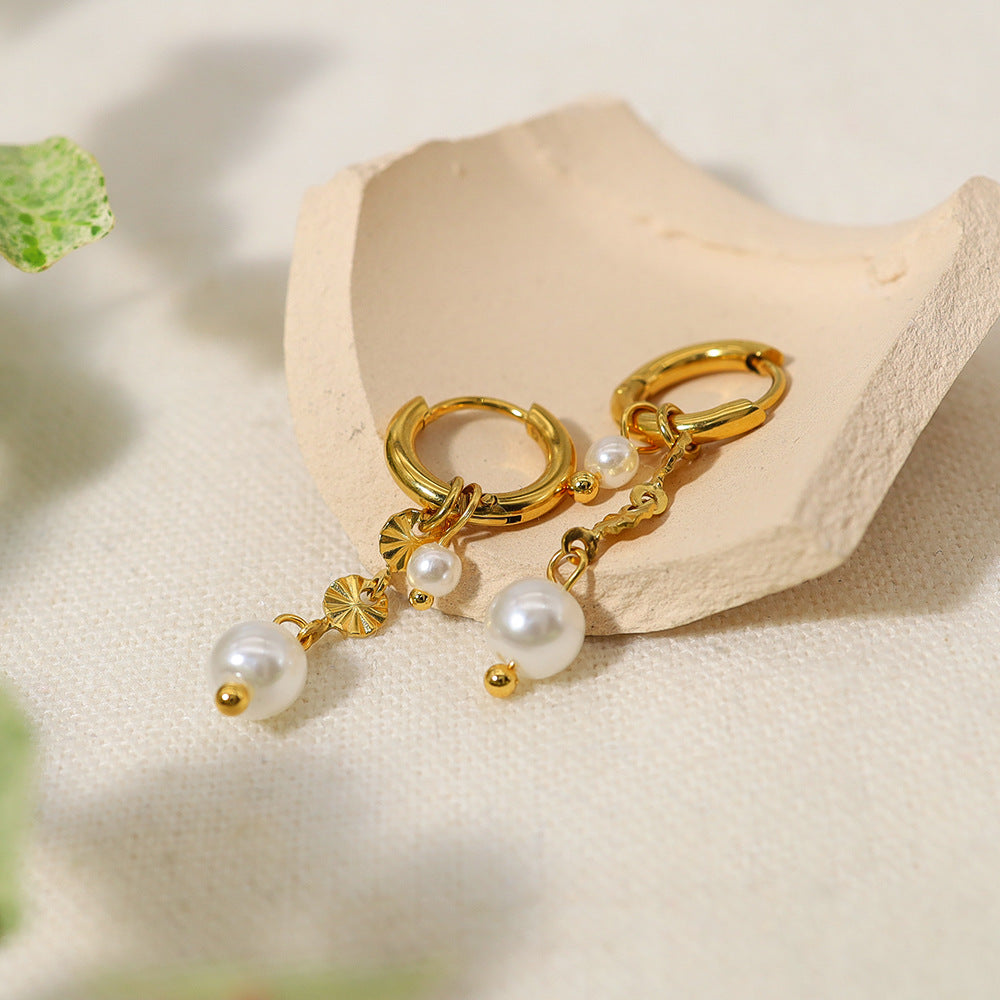 Pearl Drop Huggie Hoop Earrings | 18K Gold Plated 316L Stainless Steel | Wholesale OEM