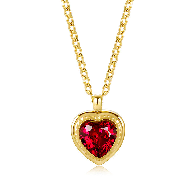 Red Heart CZ Bezel Pendant Necklace | 18K Gold Plated 316L Stainless Steel | Wholesale OEM