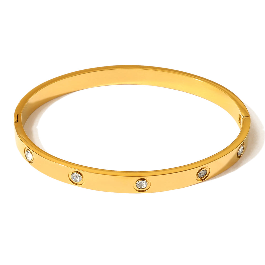 Classic Crystal Bangle Bracelet | 18K Gold Plated 316L Stainless Steel | Wholesale OEM