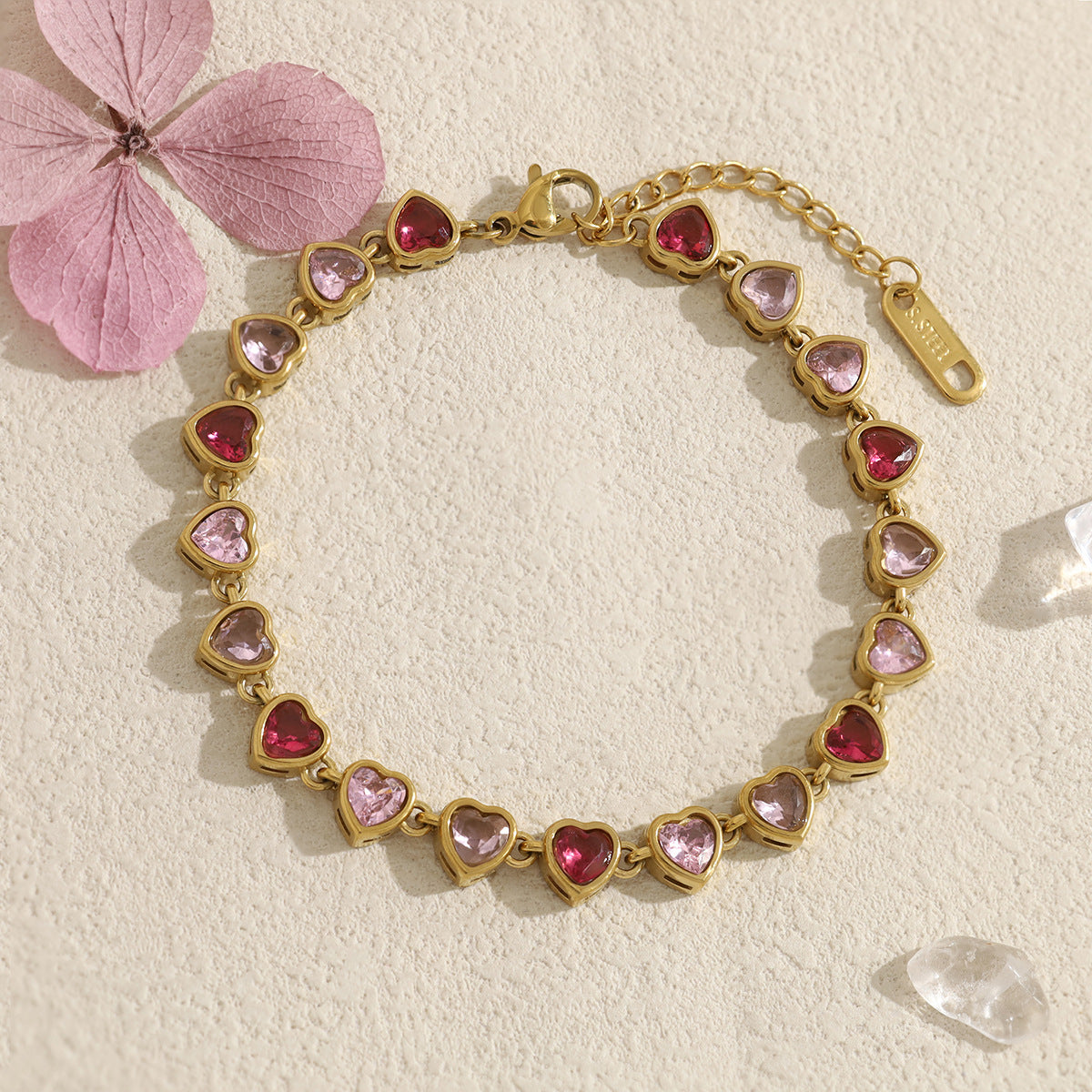 Blue Round CZ Bezel Link Bracelet | 18K Gold Plated 316L Stainless Steel | Wholesale OEM