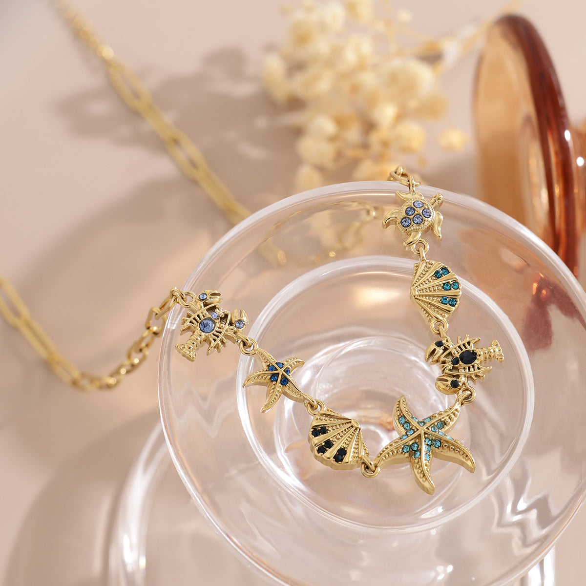 Ocean Creature Blue CZ Paperclip Chain Necklace | 18K Gold Plated 316L Stainless Steel | Wholesale OEM
