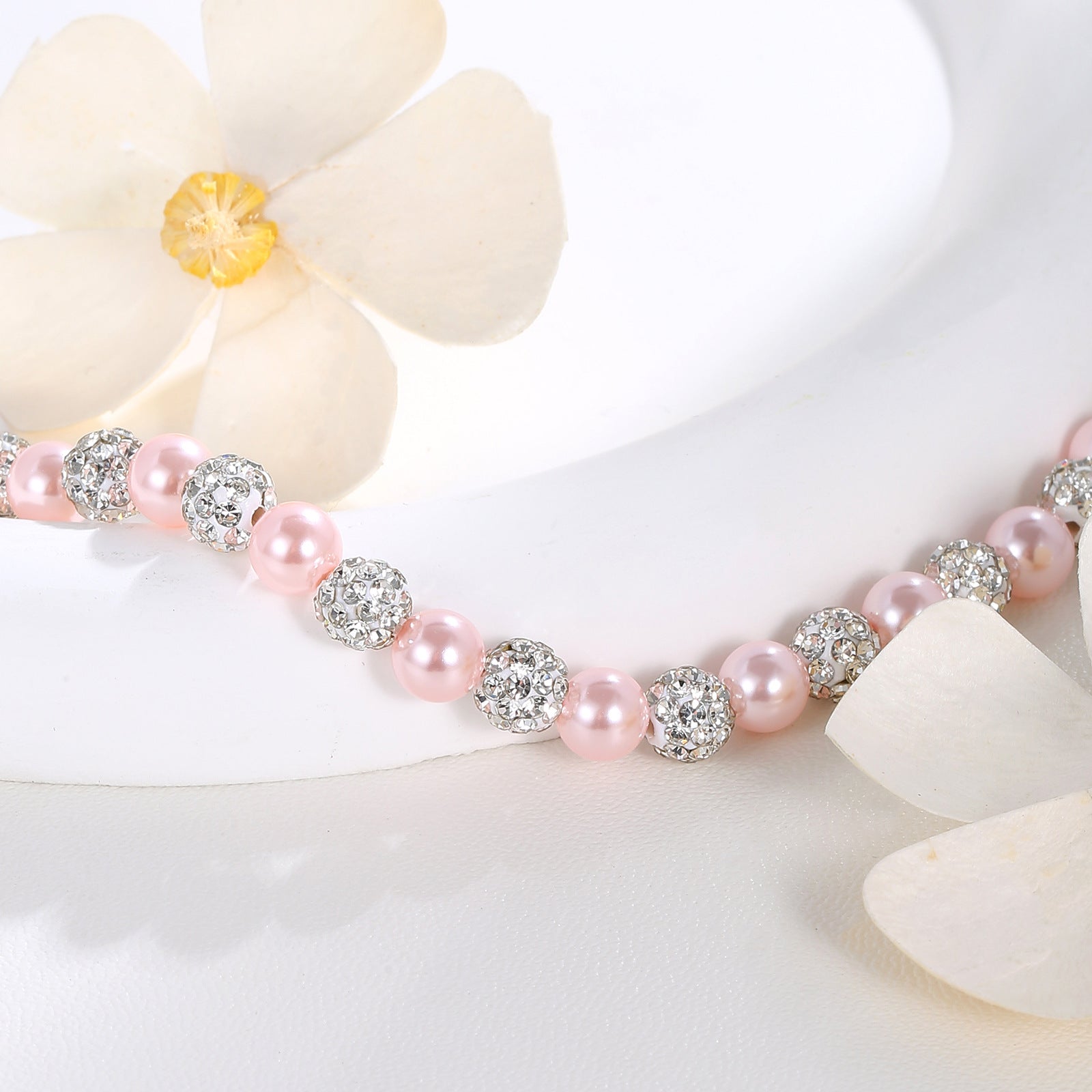 Blush Pink Pearl & Pavé CZ Beaded Bracelet | Silver Plated Brass | Wholesale OEM