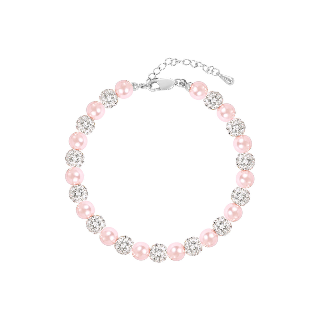 Blush Pink Pearl & Pavé CZ Beaded Bracelet | Silver Plated Brass | Wholesale OEM