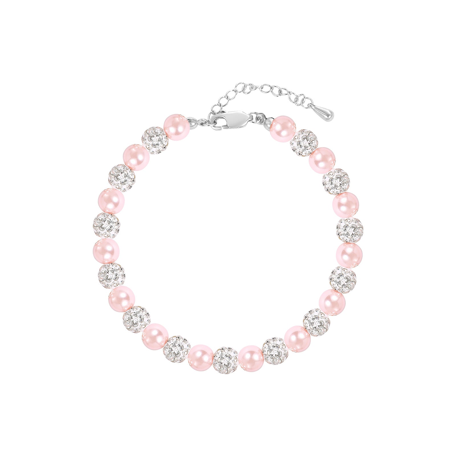 Blush Pink Pearl & Pavé CZ Beaded Bracelet | Silver Plated Brass | Wholesale OEM