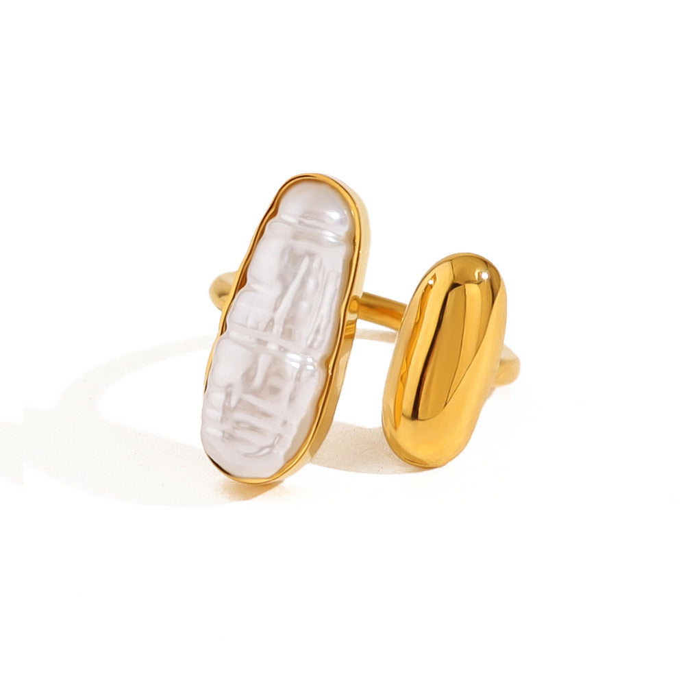 Baroque Pearl Minimalist Stackable Ring | 18K Gold Plated 316L Stainless Steel | Wholesale OEM