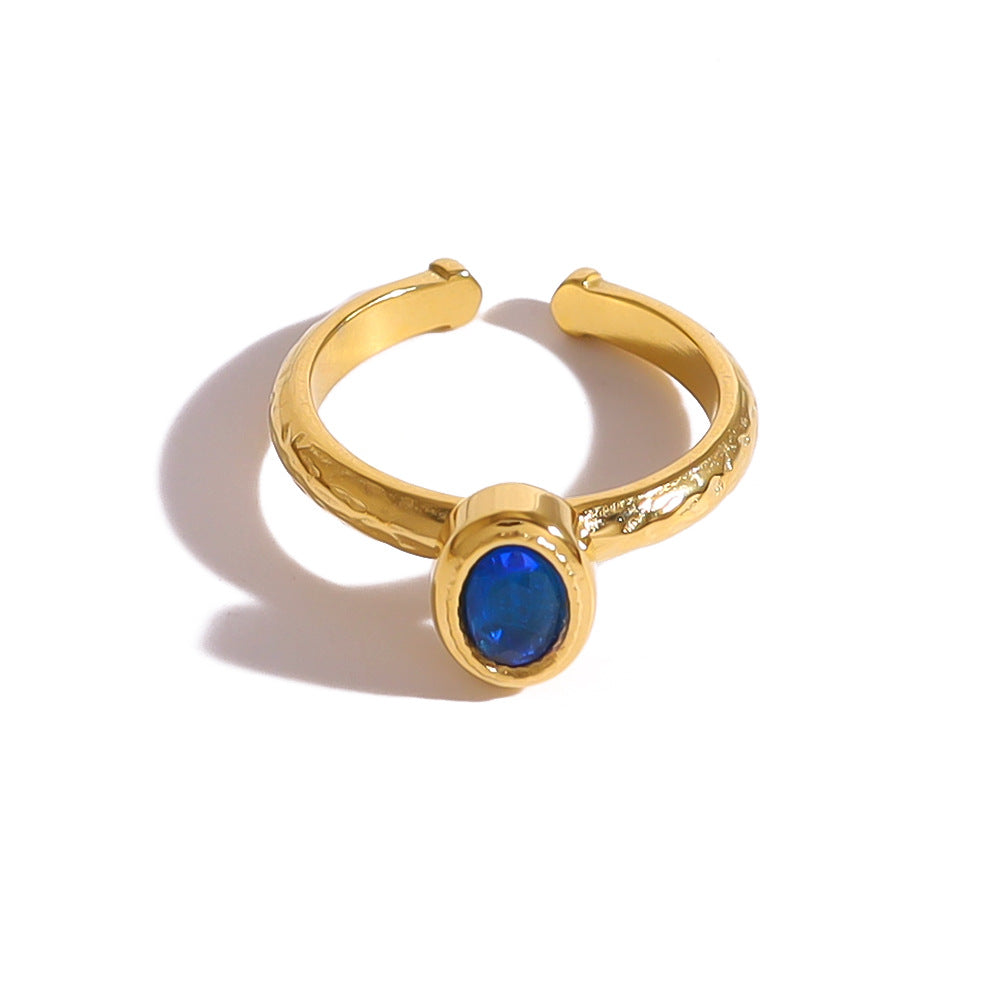 Oval Zircon Hammered Ring | 18K Gold Plated 316L Stainless Steel | Adjustable Wholesale