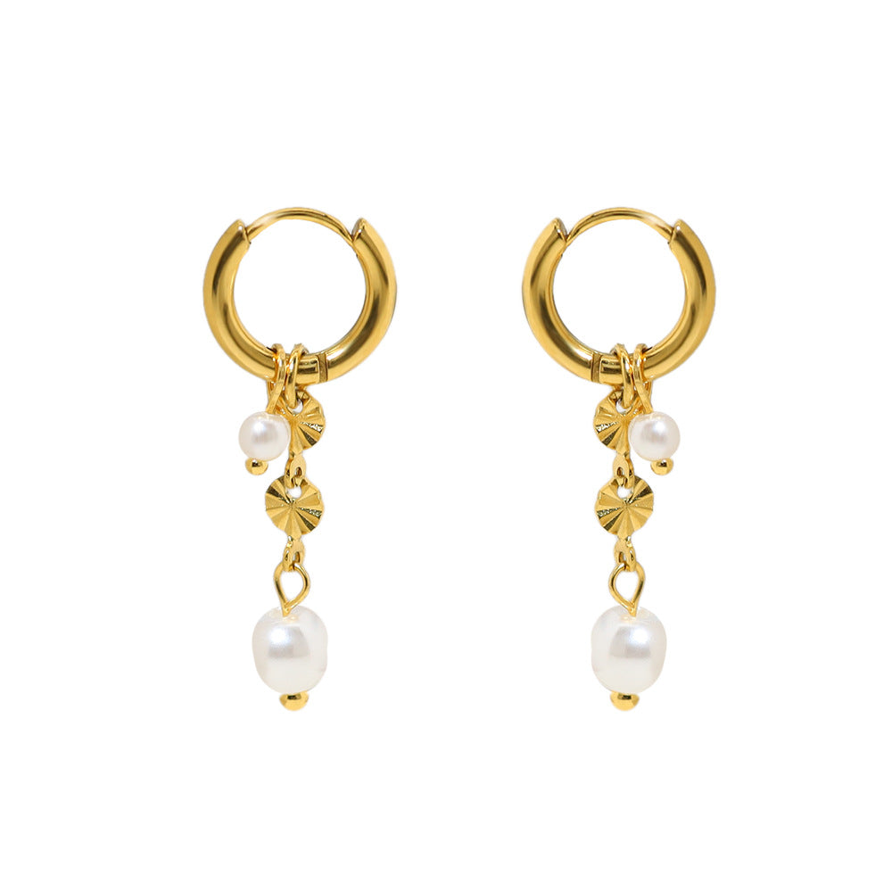 Pearl Drop Huggie Hoop Earrings | 18K Gold Plated 316L Stainless Steel | Wholesale OEM