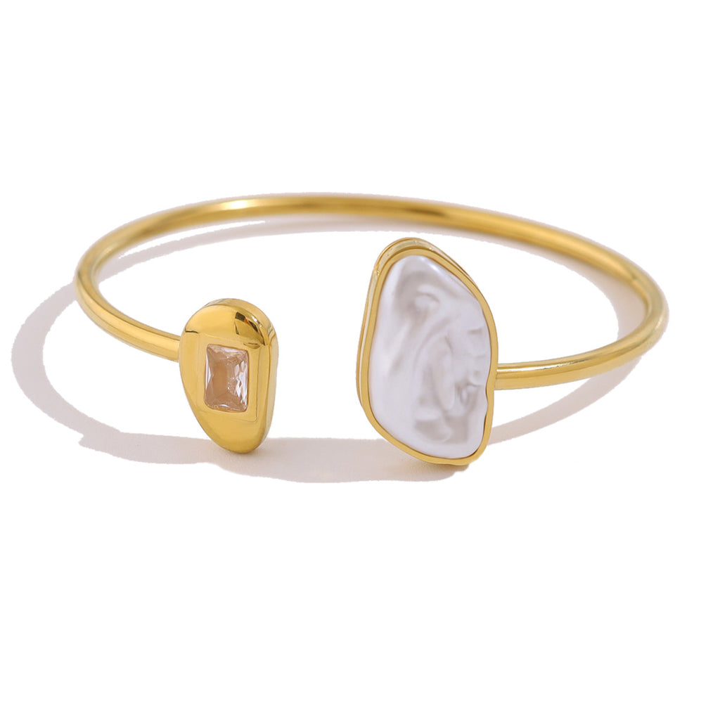Baroque Pearl Open Cuff Bangle | 18K Gold Plated 316L Stainless Steel | Wholesale OEM