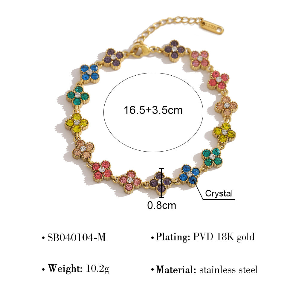 Multicolor Flower CZ Chain Bracelet | 18K Gold Plated 316L Stainless Steel | Wholesale OEM