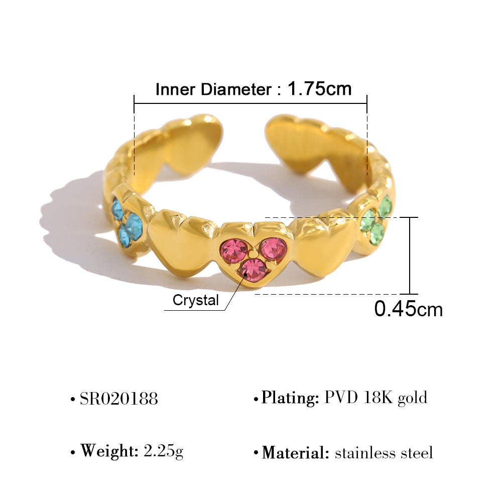 Multicolor Zircon Textured Open Ring | 18K Gold Plated 316L Stainless Steel | Wholesale OEM