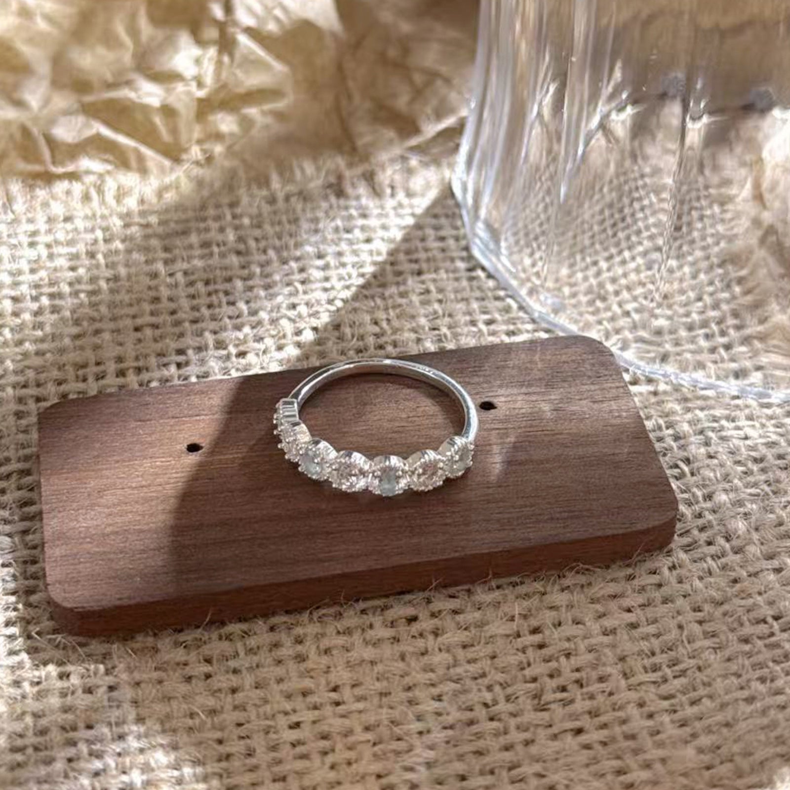 Alternating Blue & Clear CZ Half Eternity Band Ring | Silver Plated Brass | Wholesale OEM