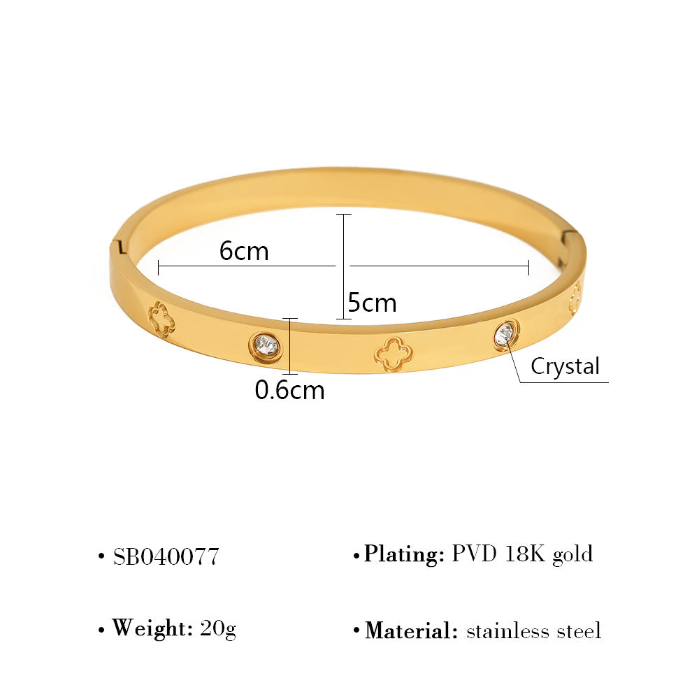Classic Crystal Bangle Bracelet | 18K Gold Plated 316L Stainless Steel | Wholesale OEM
