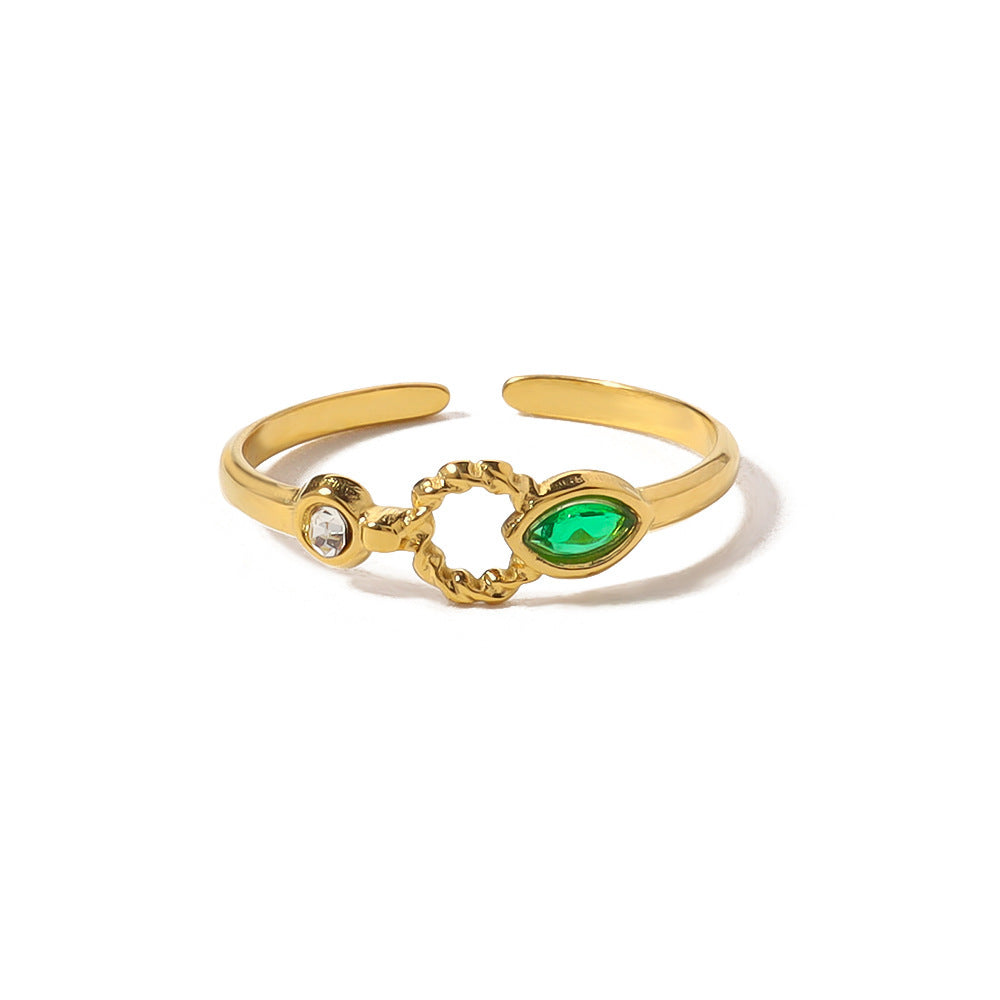 Emerald Green CZ Vintage Ring | 18K Gold Plated 316L Stainless Steel | Adjustable Wholesale
