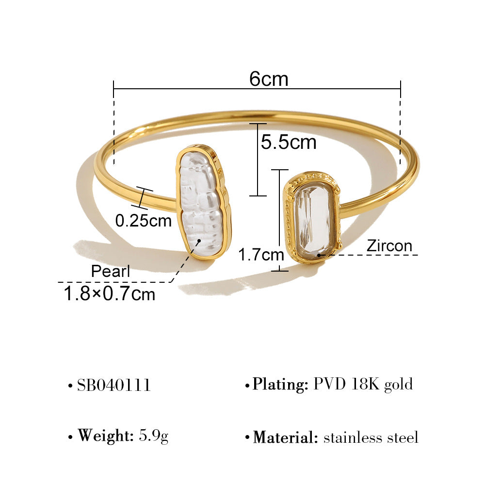 Baroque Pearl Open Cuff Bangle | 18K Gold Plated 316L Stainless Steel | Wholesale OEM