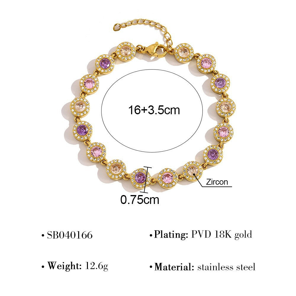 Multicolor Oval CZ Halo Bracelet | 18K Gold Plated 316L Stainless Steel | Wholesale OEM