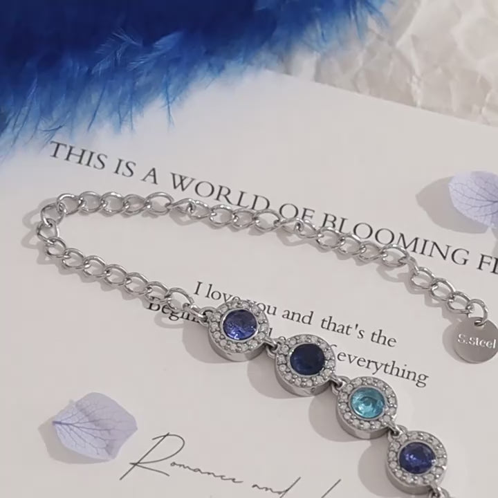 Gradient Blue CZ Halo Tennis Necklace | Silver Tone 316L Stainless Steel | Wholesale OEM