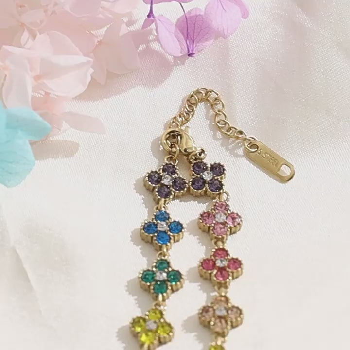 Multicolor Flower CZ Chain Bracelet | 18K Gold Plated 316L Stainless Steel | Wholesale OEM