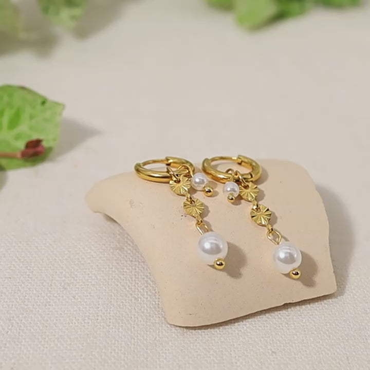 Pearl Drop Huggie Hoop Earrings | 18K Gold Plated 316L Stainless Steel | Wholesale OEM