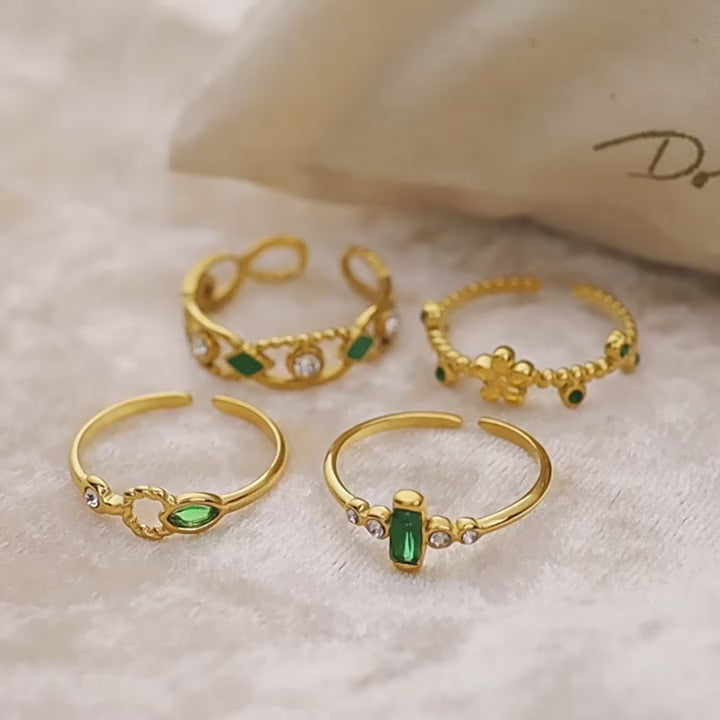 Emerald Green CZ Vintage Ring | 18K Gold Plated 316L Stainless Steel | Adjustable Wholesale