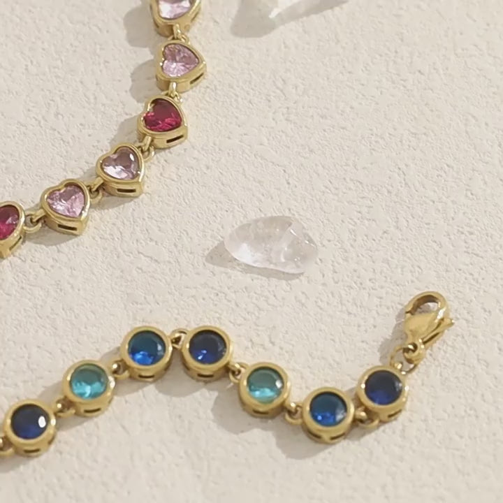 Blue Round CZ Bezel Link Bracelet | 18K Gold Plated 316L Stainless Steel | Wholesale OEM