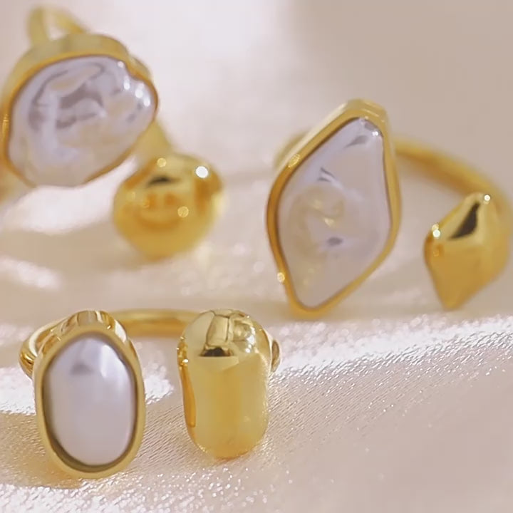 Baroque Pearl Minimalist Stackable Ring | 18K Gold Plated 316L Stainless Steel | Wholesale OEM